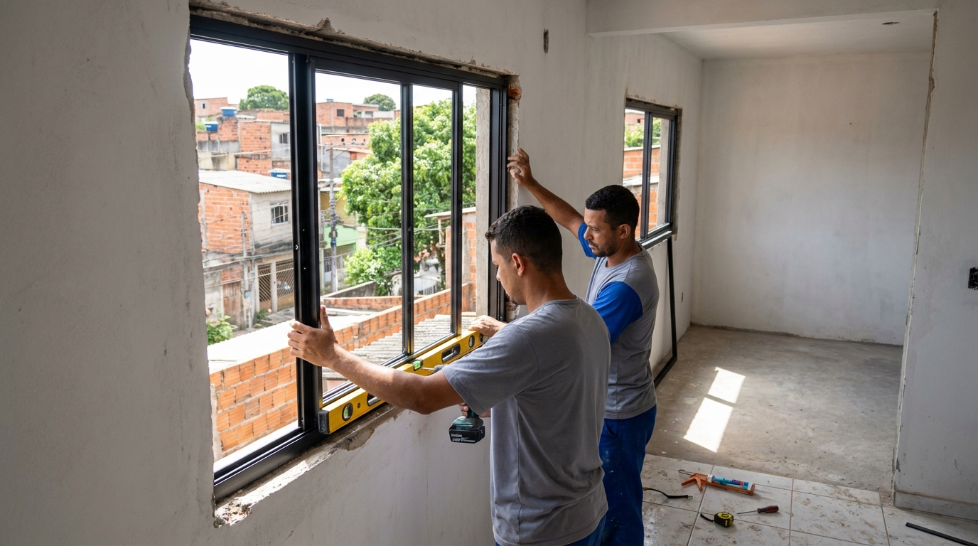 Esquadria de alumínio em obra em Diadema-SP